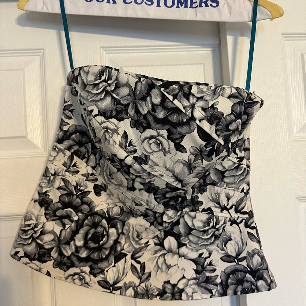 Floral Black and White Bustier Top